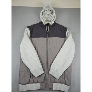 BKE‎ Buckle Puffer Vest Hooded Combo Jacket Men's XL Gray Coat Full Zip
